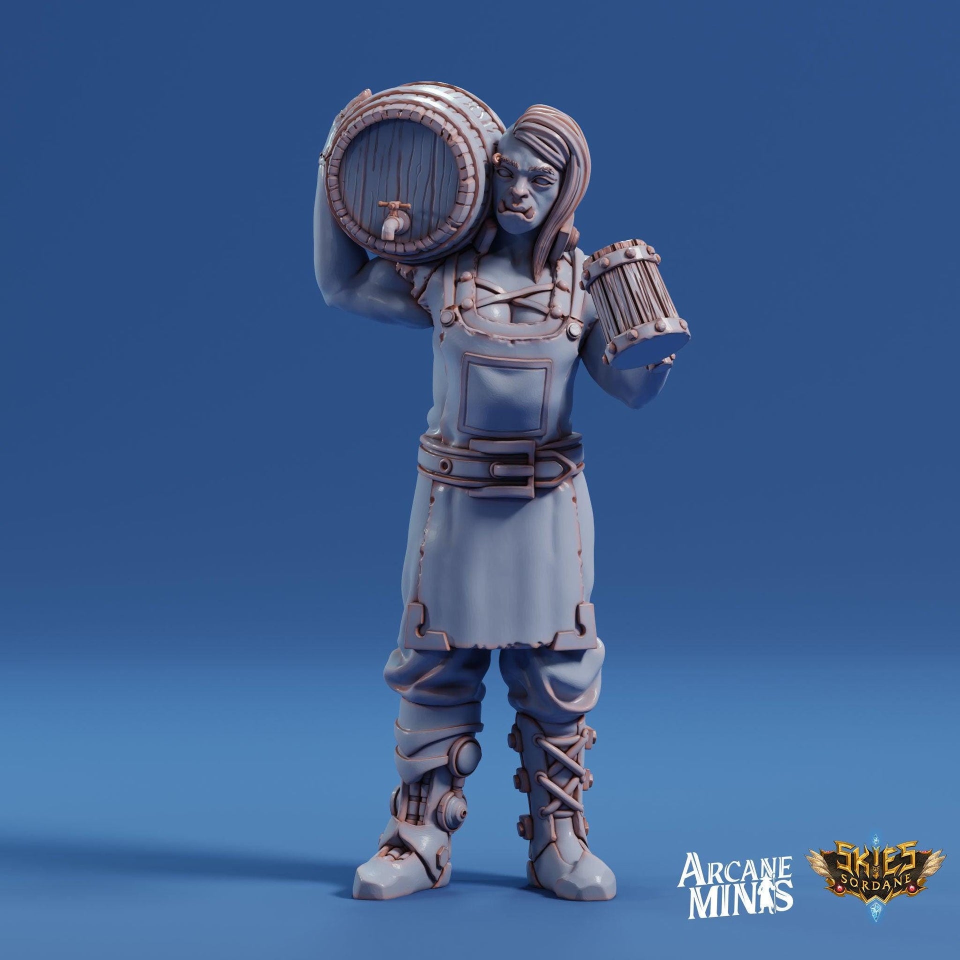 Half Orc Tavern Owner - Arcane Minis | 32mm | Barkeep | Bartender | Keg