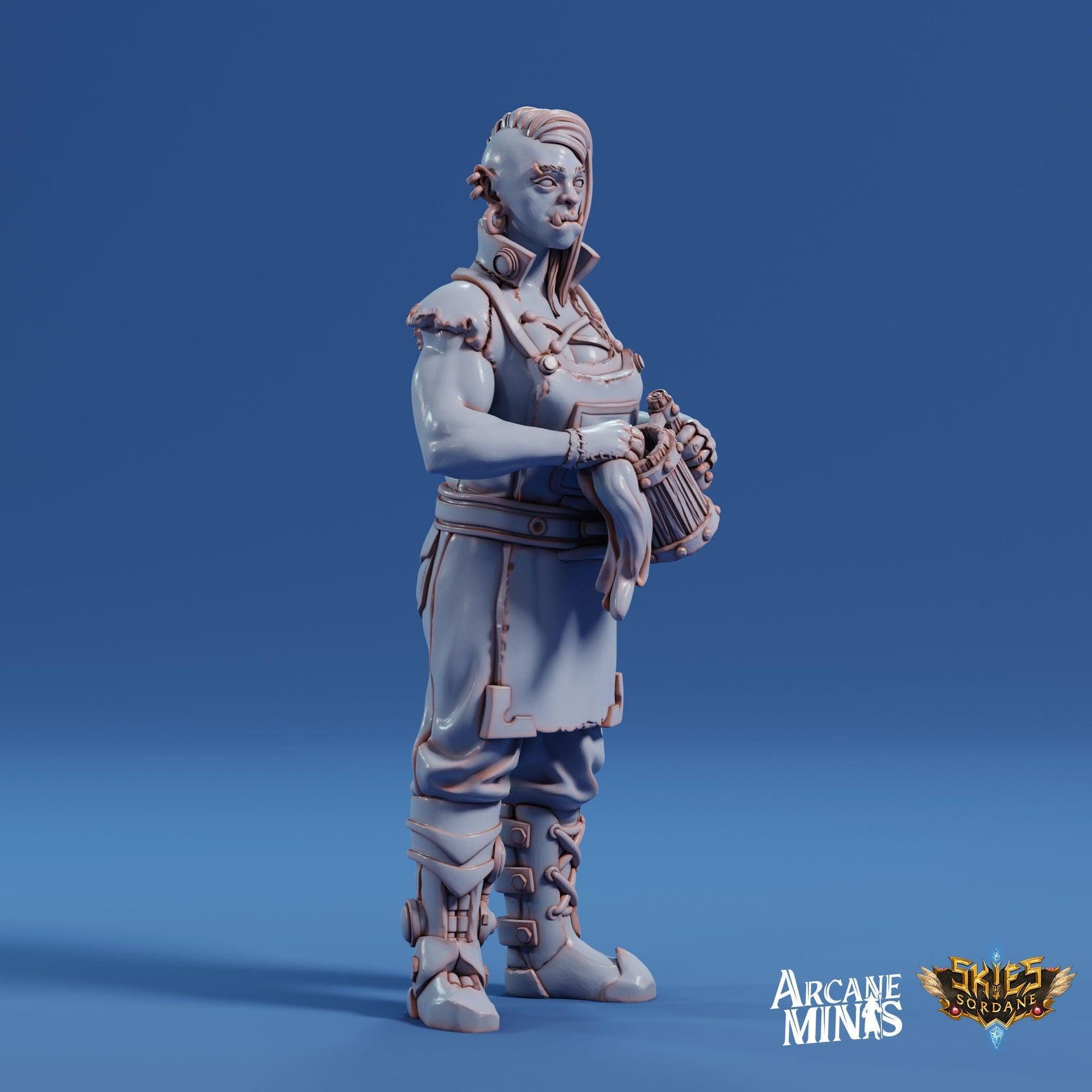 Half Orc Tavern Owner - Arcane Minis | 32mm | Barkeep | Bartender | Keg