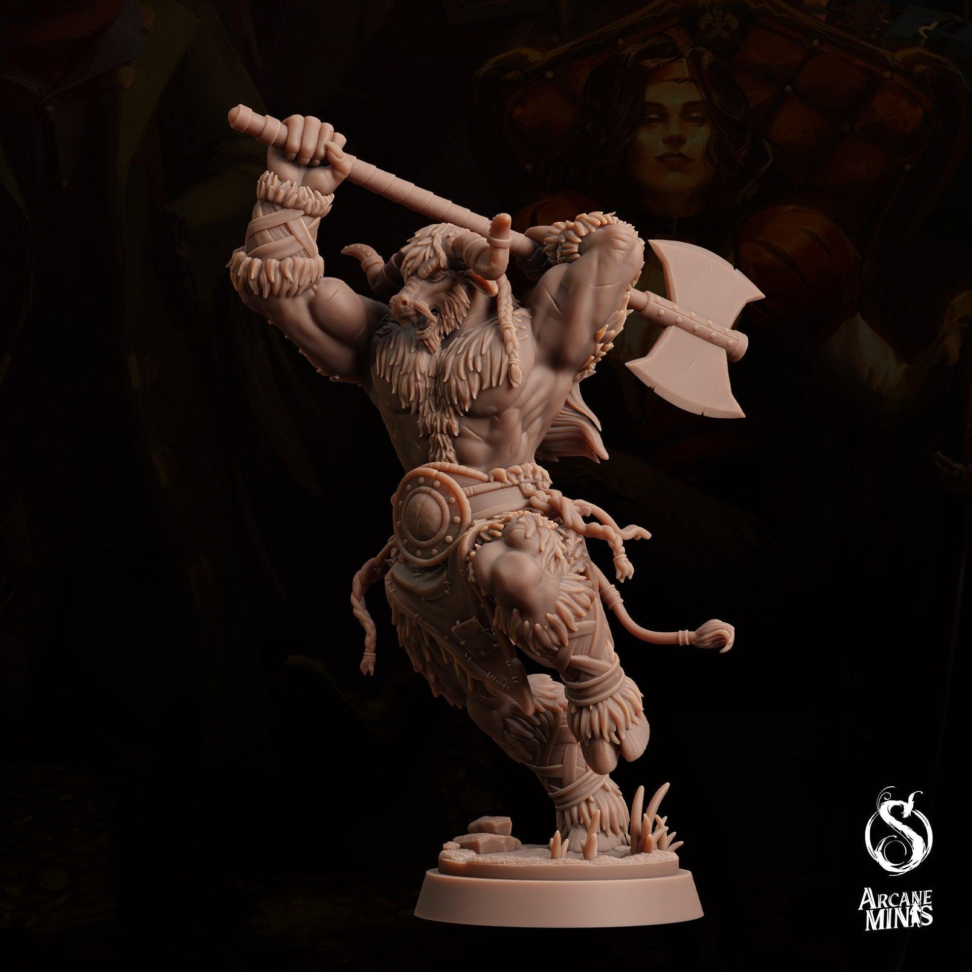 Tauriontaur Barbarian, Minotaur Warrior - Arcane Minis | 32mm | The Queens Deceit | Champion