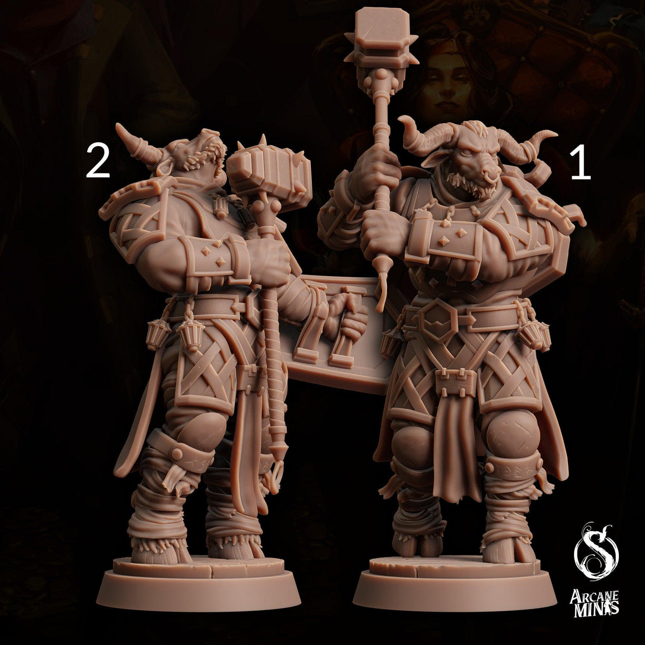 Tauriontaur Cleric, Minotaur Knight - Arcane Minis | 32mm | The Queens Deceit | Paladin