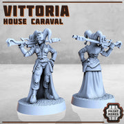 House Caraval, Twin Sister Cult Leaders - Print Minis | Sci Fi | 28mm Heroic | Vittoria | Maddalena | Jester | Clown