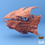 Carcassite airship, Umierta Undead - Arcane Minis | 32mm | Destroyer | Sails | Pirate Ship | Ghost Ship