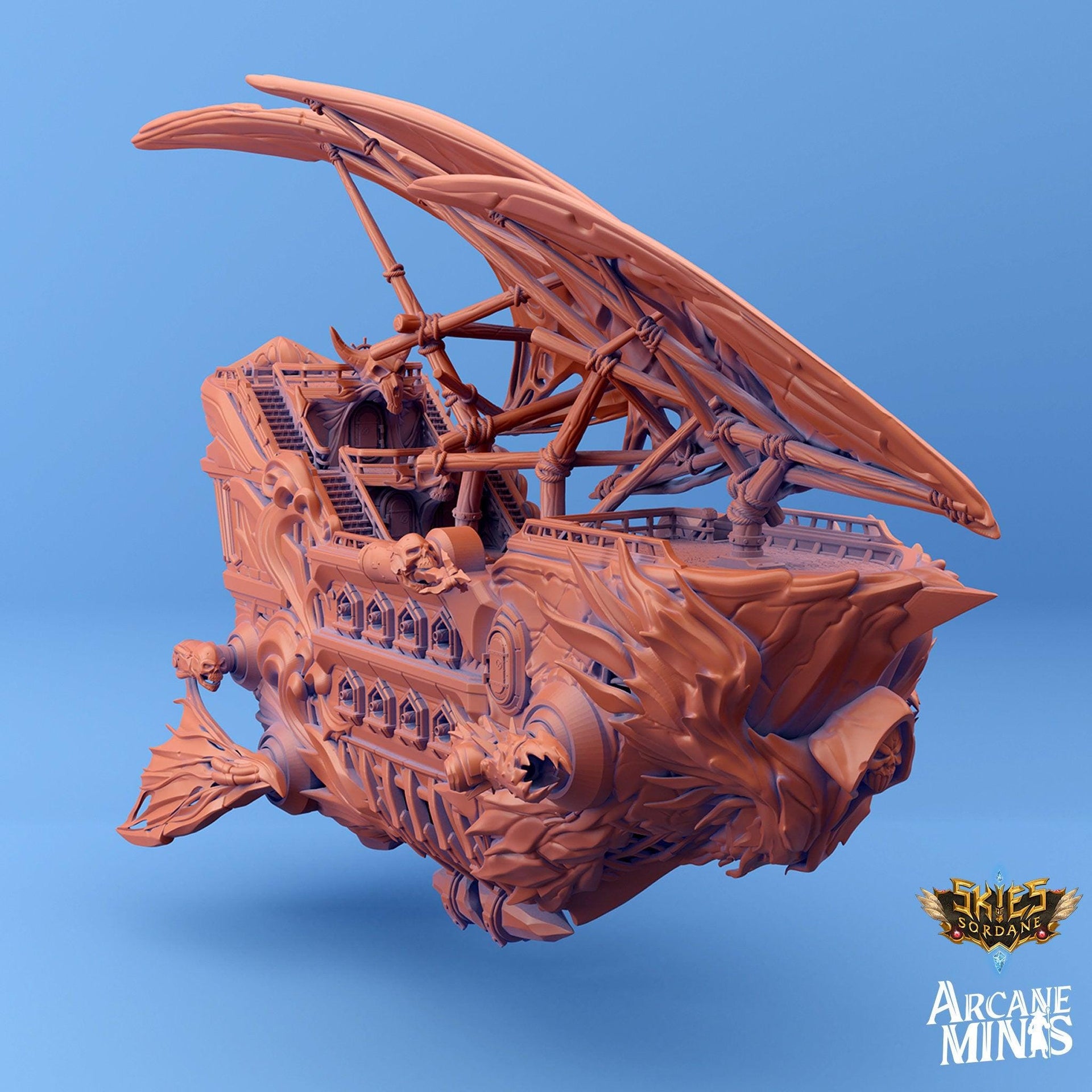 Carcassite airship, Umierta Undead - Arcane Minis | 32mm | Destroyer | Sails | Pirate Ship | Ghost Ship