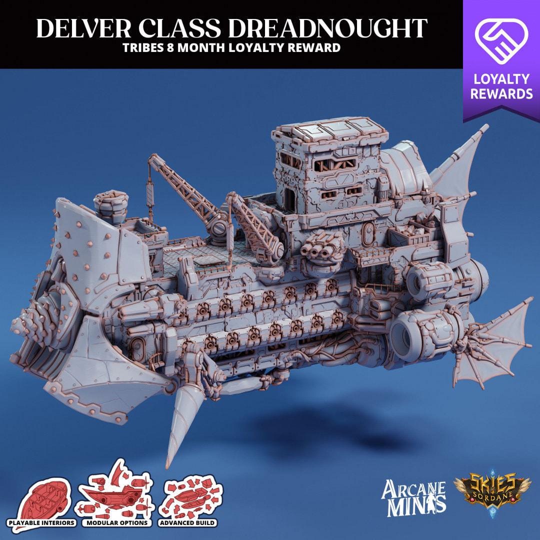 Delver Dreadnought - Arcane Minis | 32mm | Airship | Massive! | Playable Interior