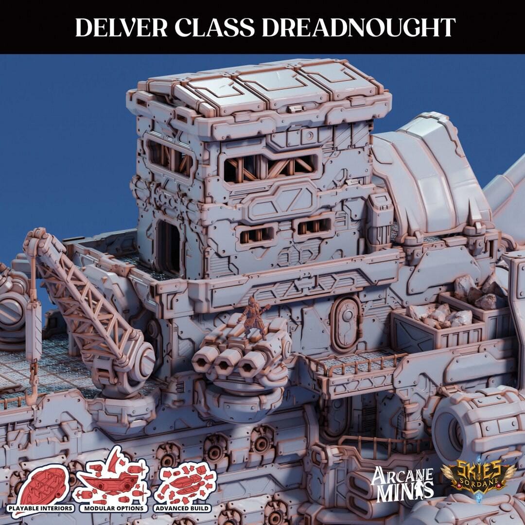 Delver Dreadnought - Arcane Minis | 32mm | Airship | Massive! | Playable Interior