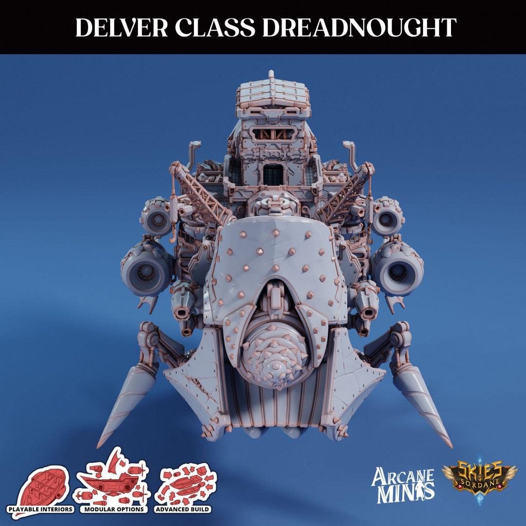 Delver Dreadnought - Arcane Minis | 32mm | Airship | Massive! | Playable Interior