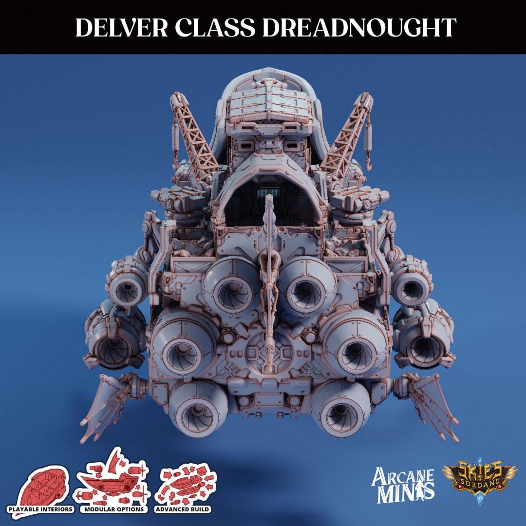Delver Dreadnought - Arcane Minis | 32mm | Airship | Massive! | Playable Interior