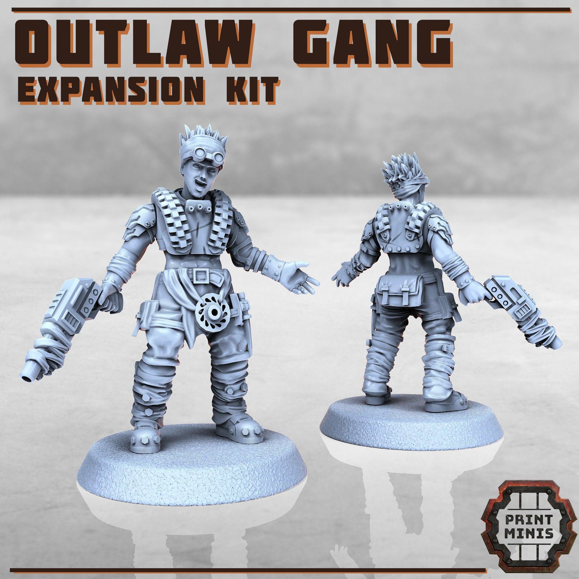 Outlaw Gang Expansion, Modular Biker Gang - Print Minis | Sci Fi | Light Infantry | 28mm Heroic | Apocalypse | Bandits | Wasteland