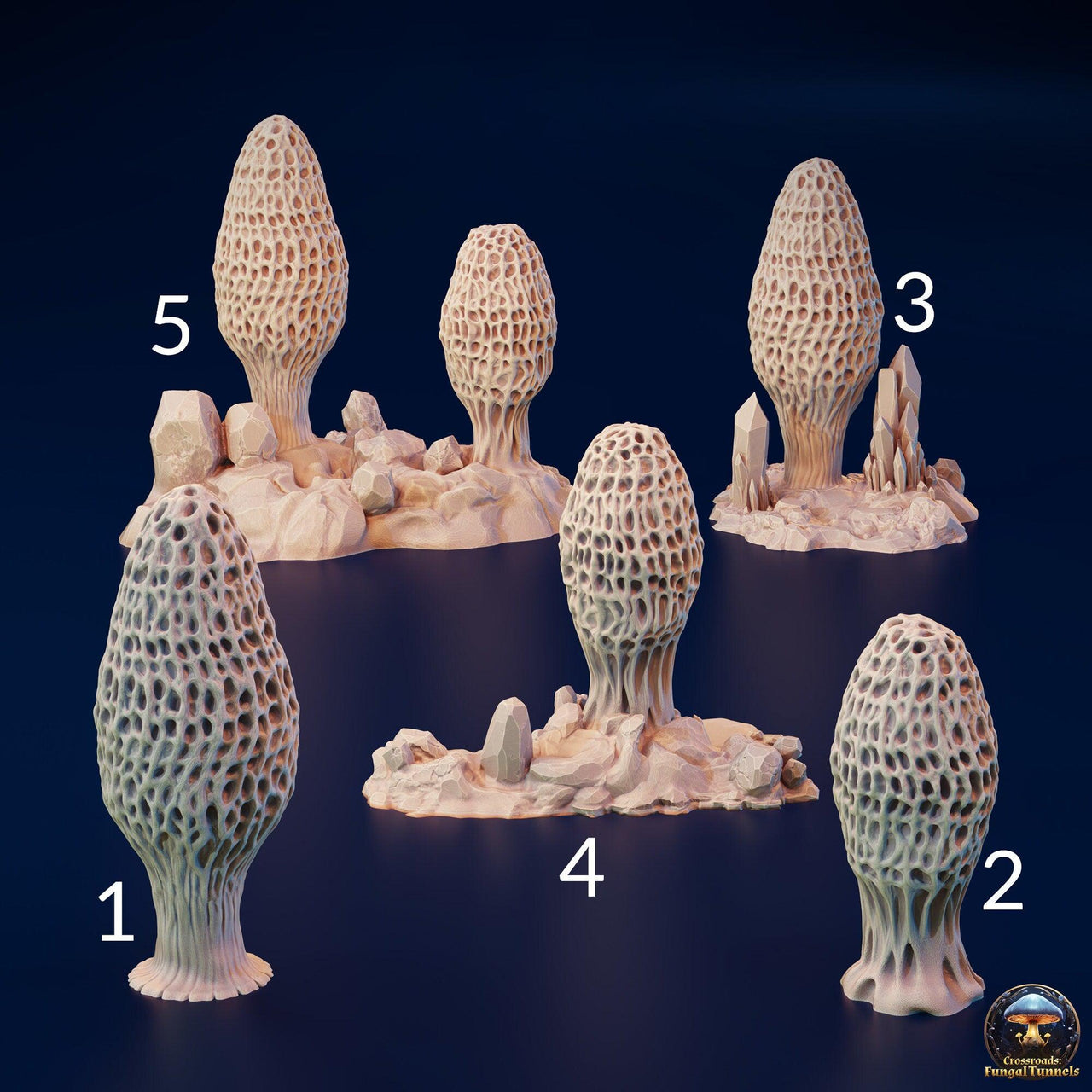 Giant Morel Mushroom Terrain - Fungal Tunnels by 3DHexes | Big Fungus Terrain for Roleplaying and Gaming | Shroom