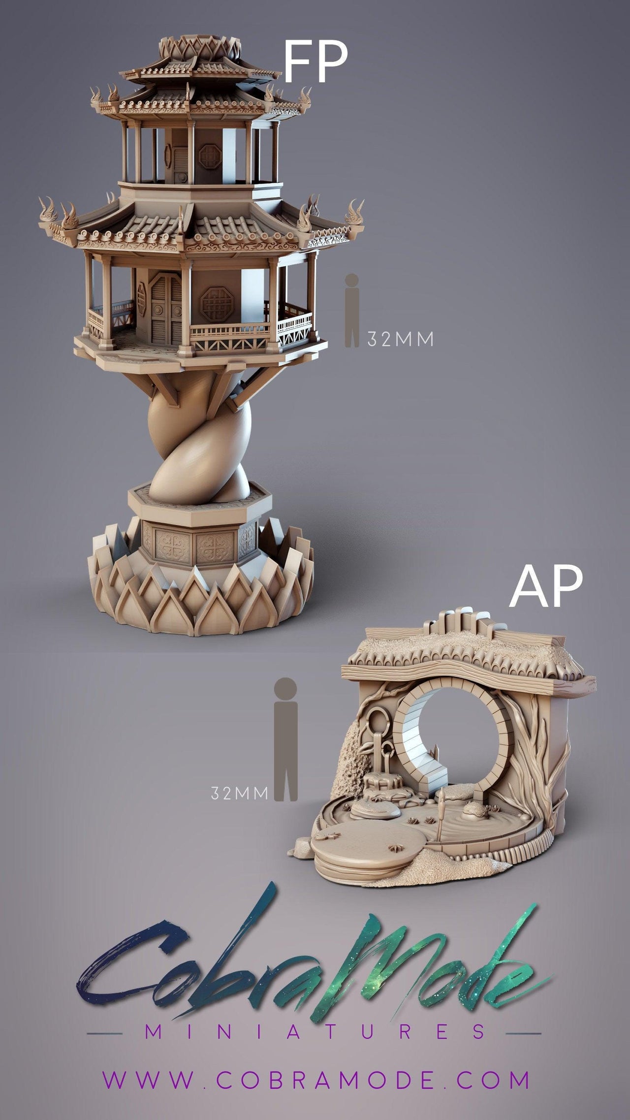 Arch Pond and Flying Pagoda Terrain - CobraMode | Wargaming | Roleplaying Games | Tower | Garden | Fortress