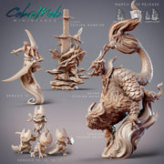 Feixian Monk RuYan and Sacred Beast FengYun - CobraMode | Miniature | Wargaming | Roleplaying Games | 32mm | 54mm | Crane | Dragon