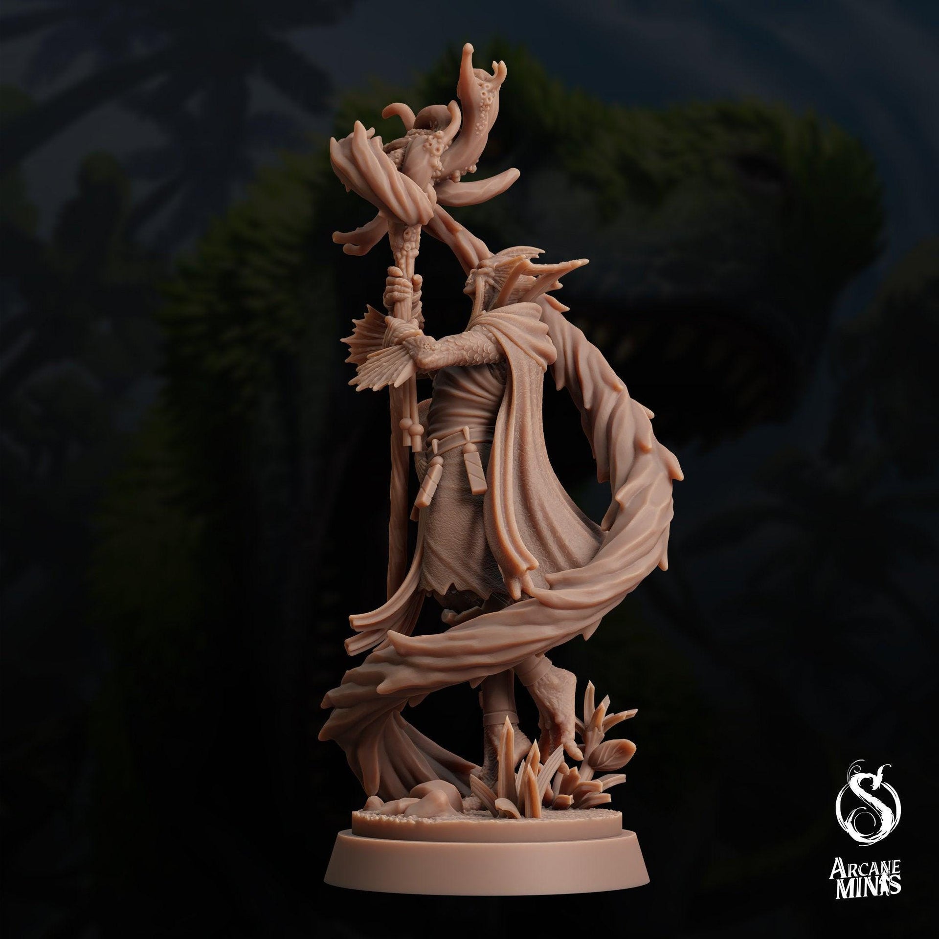 Sahuagin Druid - Arcane Minis | 32mm | Dino Domination | Fishfolk | Sorcerer