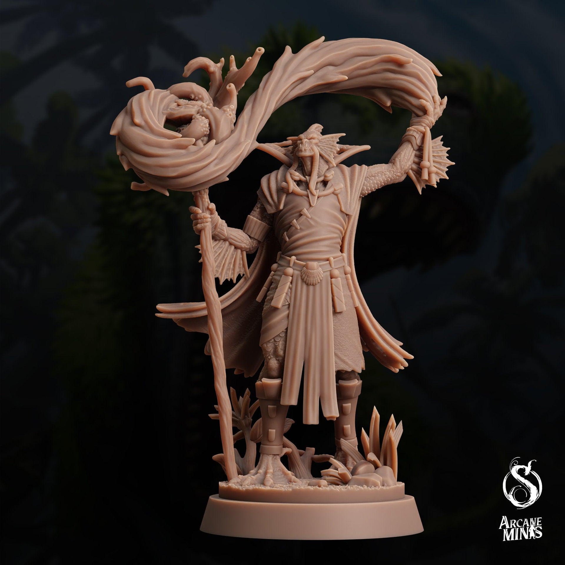 Sahuagin Druid - Arcane Minis | 32mm | Dino Domination | Fishfolk | Sorcerer