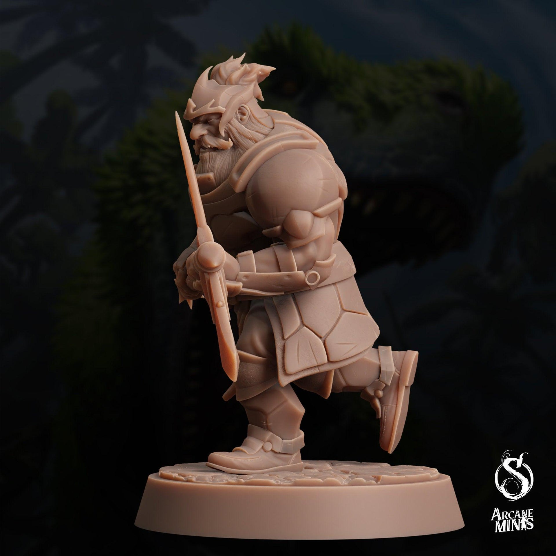 Dwarf Warden - Arcane Minis | 32mm | Dino Domination | Fighter | Knight | Guard