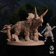 Craghorn Triceratops, Elemental Dinosaur - Arcane Minis | 32mm | Dino Domination | Rock | Stone