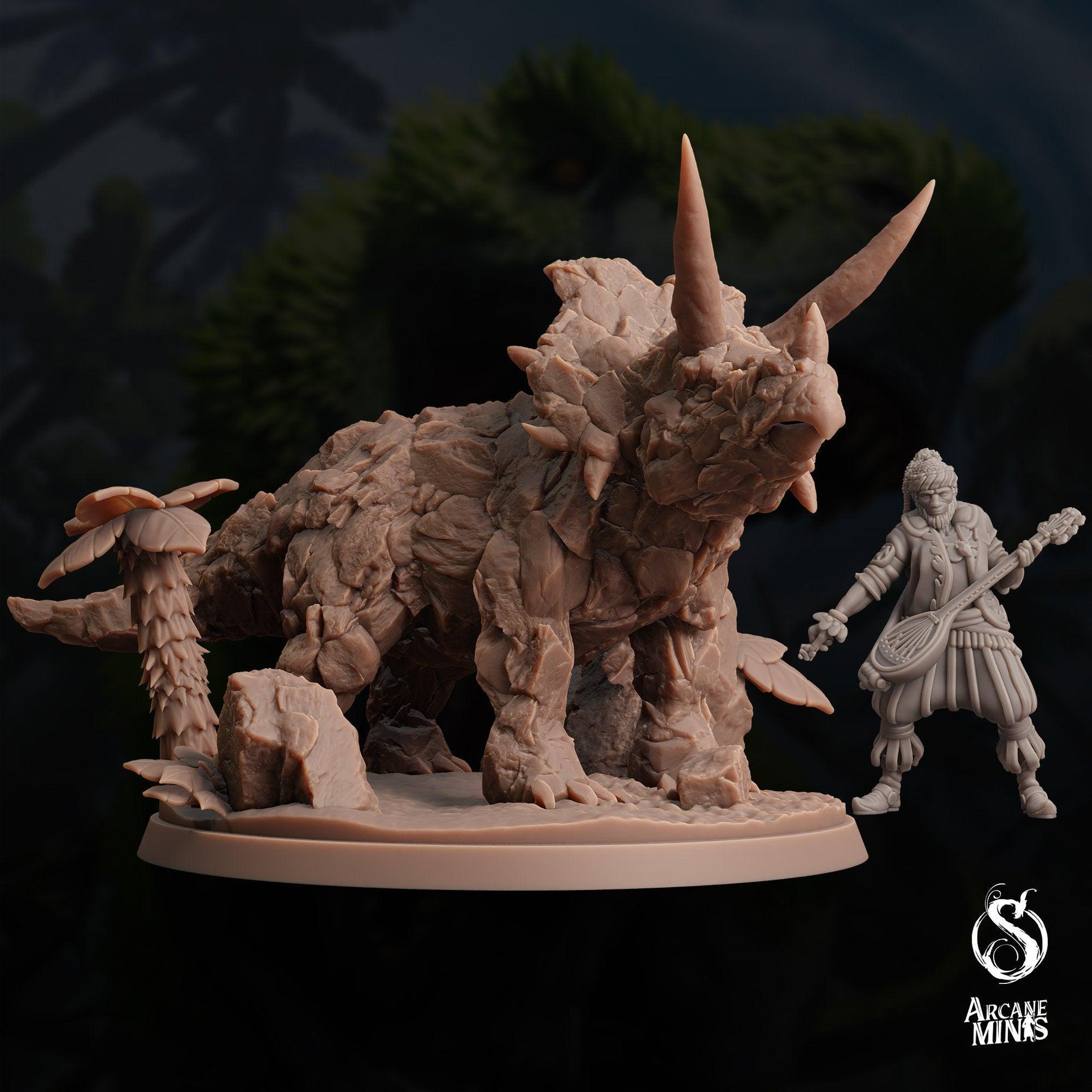 Craghorn Triceratops, Elemental Dinosaur - Arcane Minis | 32mm | Dino Domination | Rock | Stone