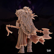 Human Frost Barbarian, Female - Arcane Minis | 32mm | Raiders of Ruin | Axe | Fighter | Skyboard | Airship