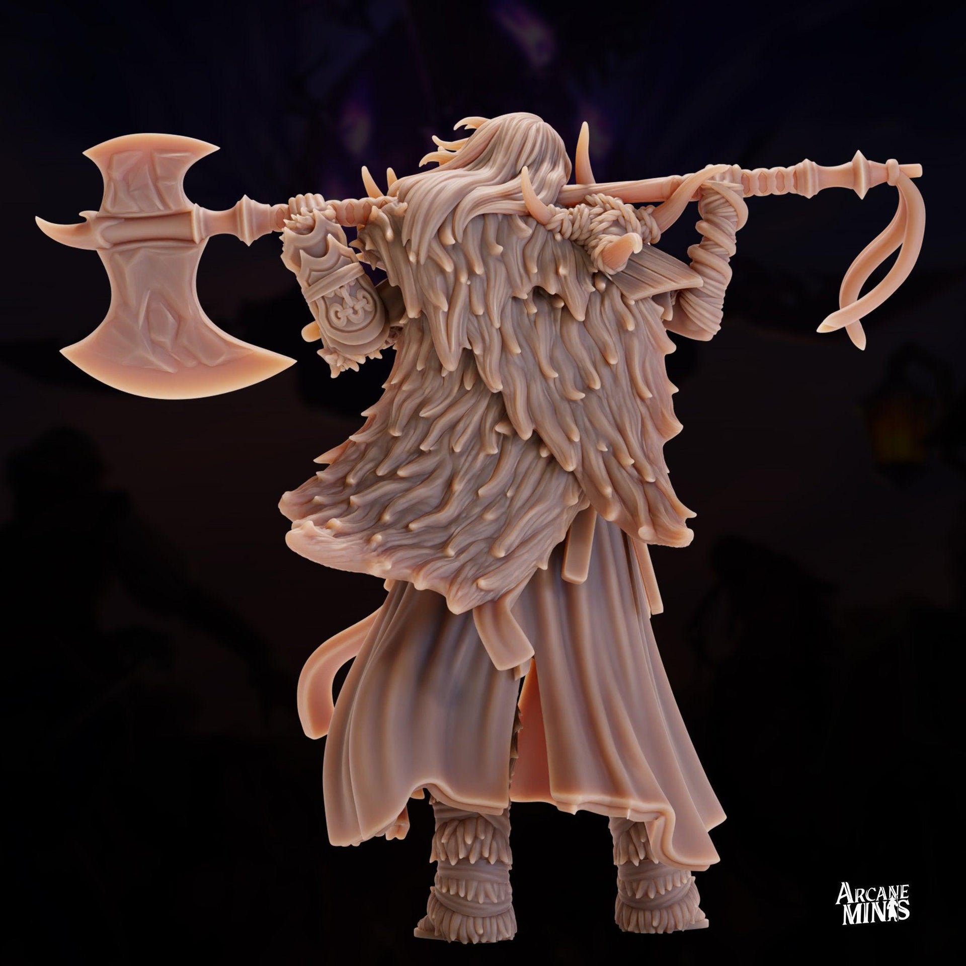 Human Frost Barbarian, Female - Arcane Minis | 32mm | Raiders of Ruin | Axe | Fighter | Skyboard | Airship