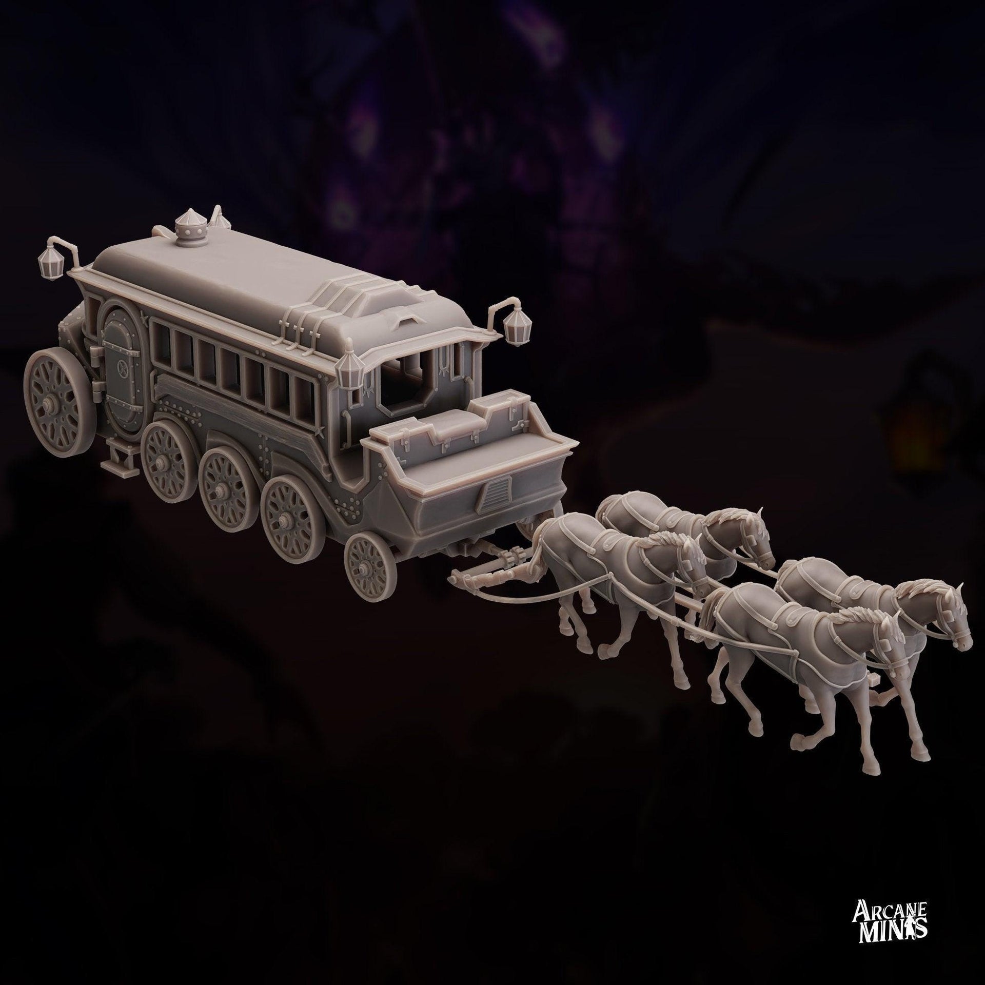 Oras Luxury Carriage - Arcane Minis | 32mm | Raiders of Ruin | Flying | Streampunk | Horse Drawn