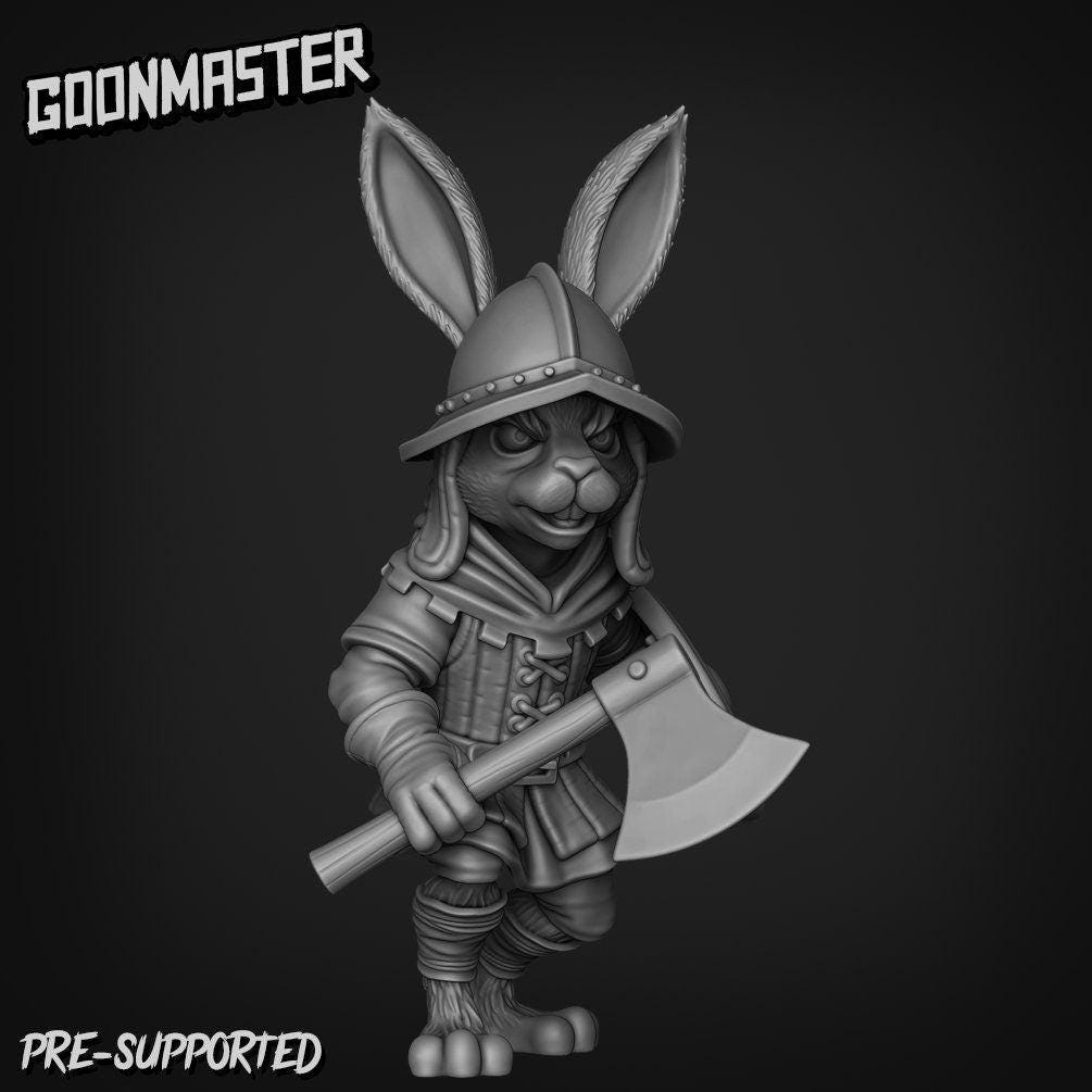Rabbit Axe Soldier - Goonmaster | Bunny Brigade Miniature | Wargaming | Roleplaying Games | 32mm | Rogue | Bandit | Mercenary