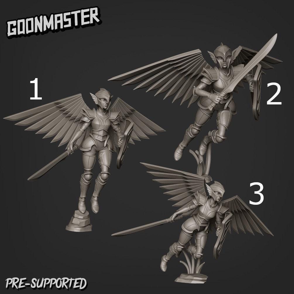 Sky Elf Valkyr- Goonmaster | Sky Elves | Miniature | Wargaming | Roleplaying Games | 32m | Fighter | Warrior | Soldier | Valkyrie