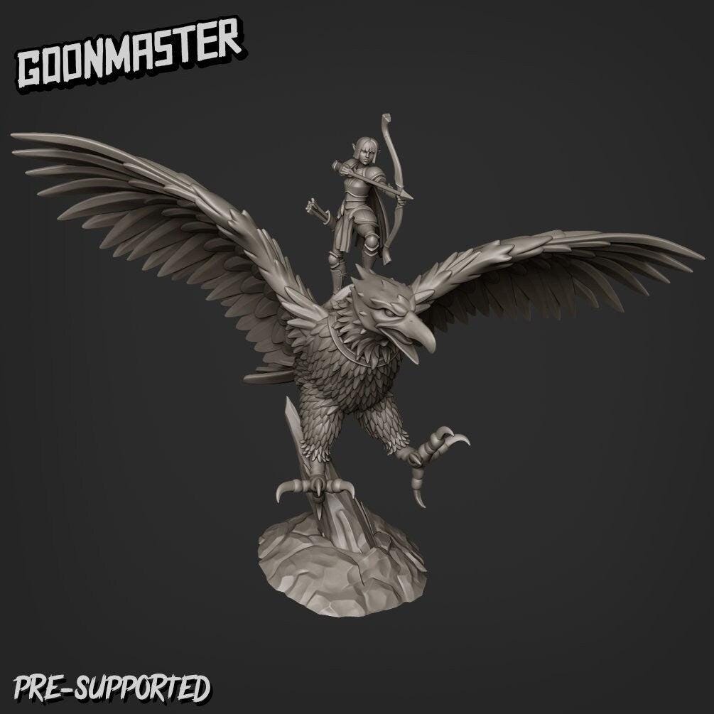 Giant Eagle Rider - Goonmaster | Sky Elves | Miniature | Wargaming | Roleplaying Games | 32mm | Elf | Mount