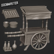 Portable Market Stall - Goonmaster | Miniature | Wargaming | Roleplaying Games | 32mm | Cart | Dango | Takoyaki | Sake | Steaming Basket