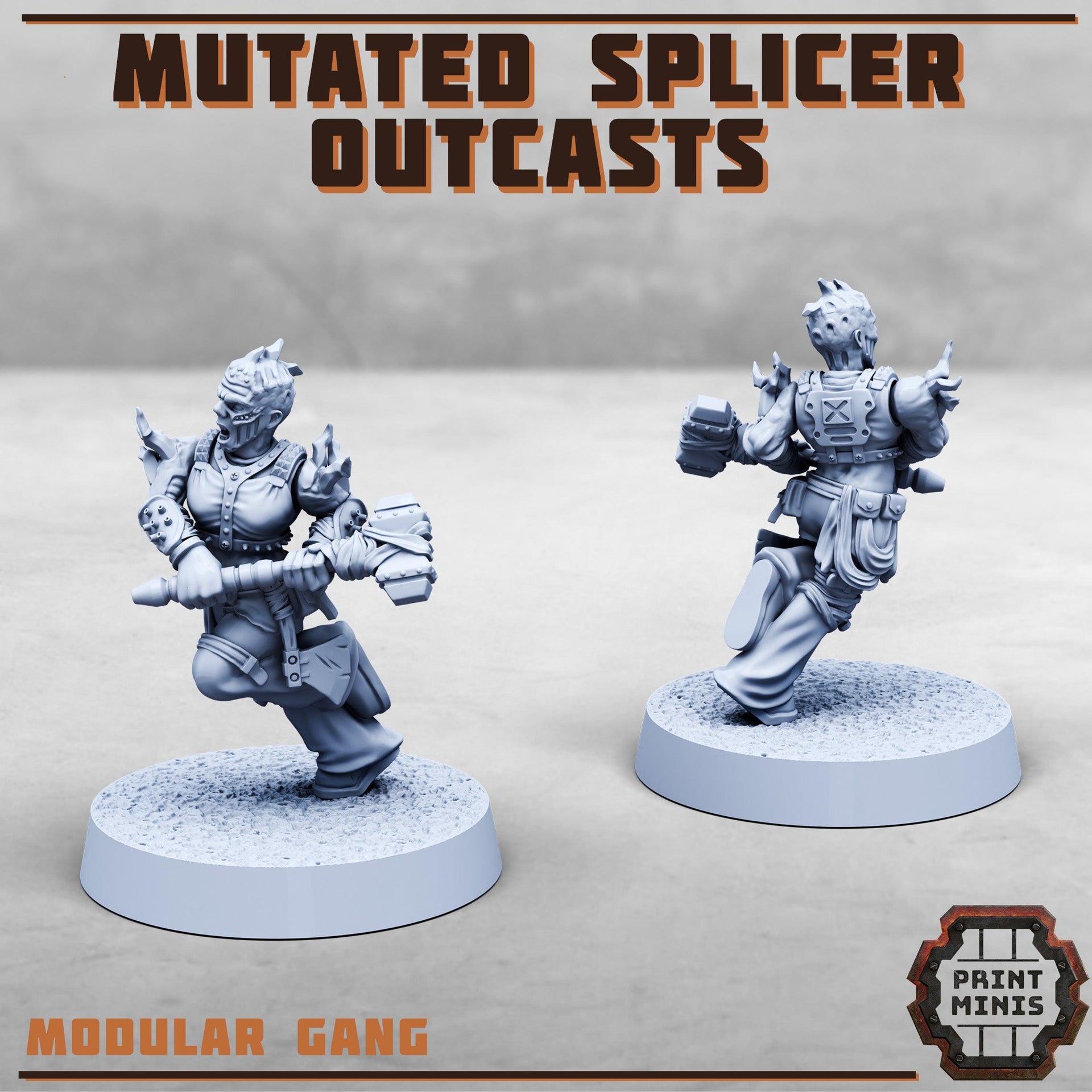 Mutated Splicer Outcasts, Modular Code Splicer Gang Members - Print Minis | 28mm and 32mm | Wargaming | DnD | Tabletop Roleplaying