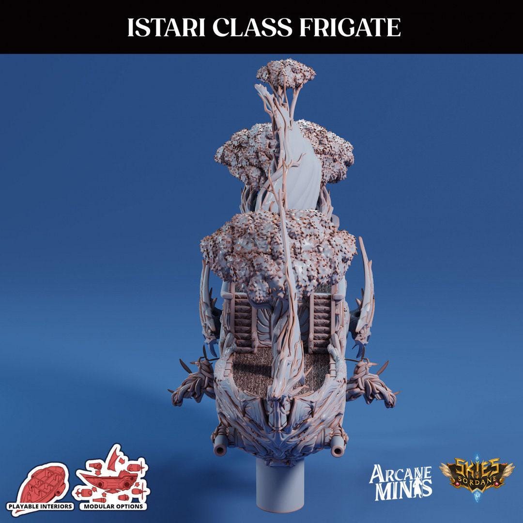 Istari Frigate - Arcane Minis | 32mm | Destroyer | Sails | Pirate Ship | Elf | Tree | Forest