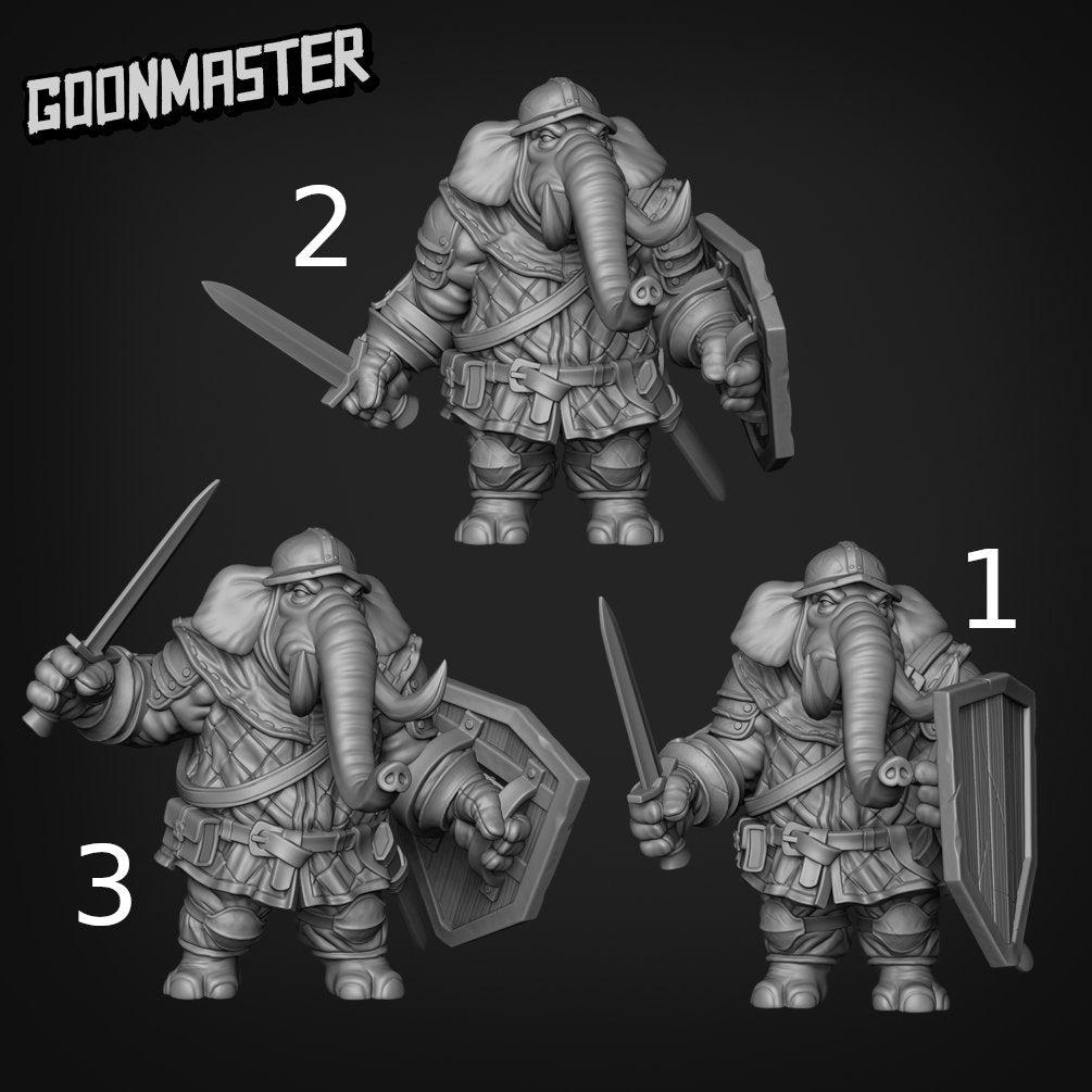 Elephant Sword and Shield - Goonmaster | Miniature | Wargaming | Roleplaying Games | 32mm | Soldier | Mercenary | Fighter