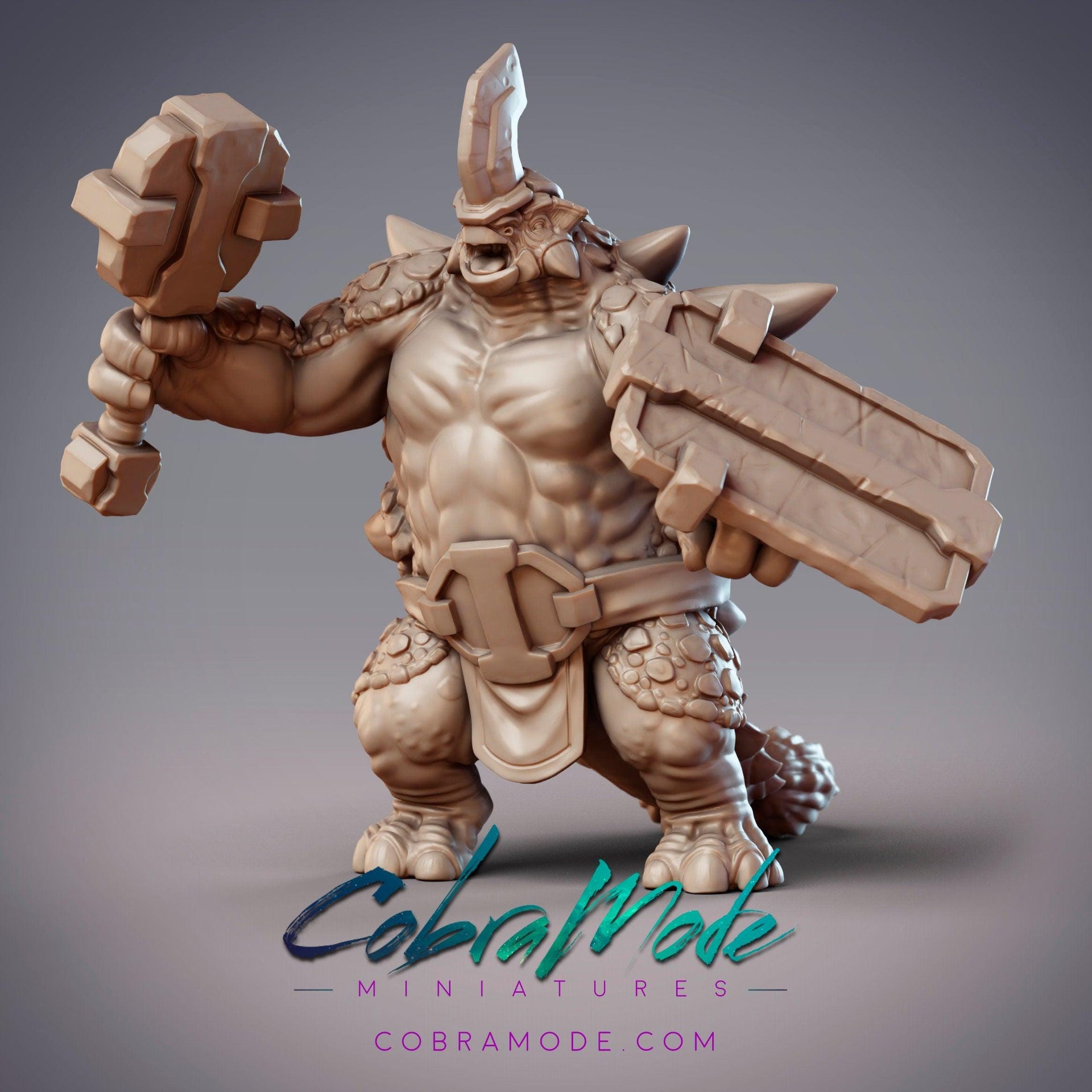 Dinovian Mercenaries, Dinosaur Folk Ankylosaurus - CobraMode | Miniature | Wargaming | Roleplaying Games | 32mm | 54mm