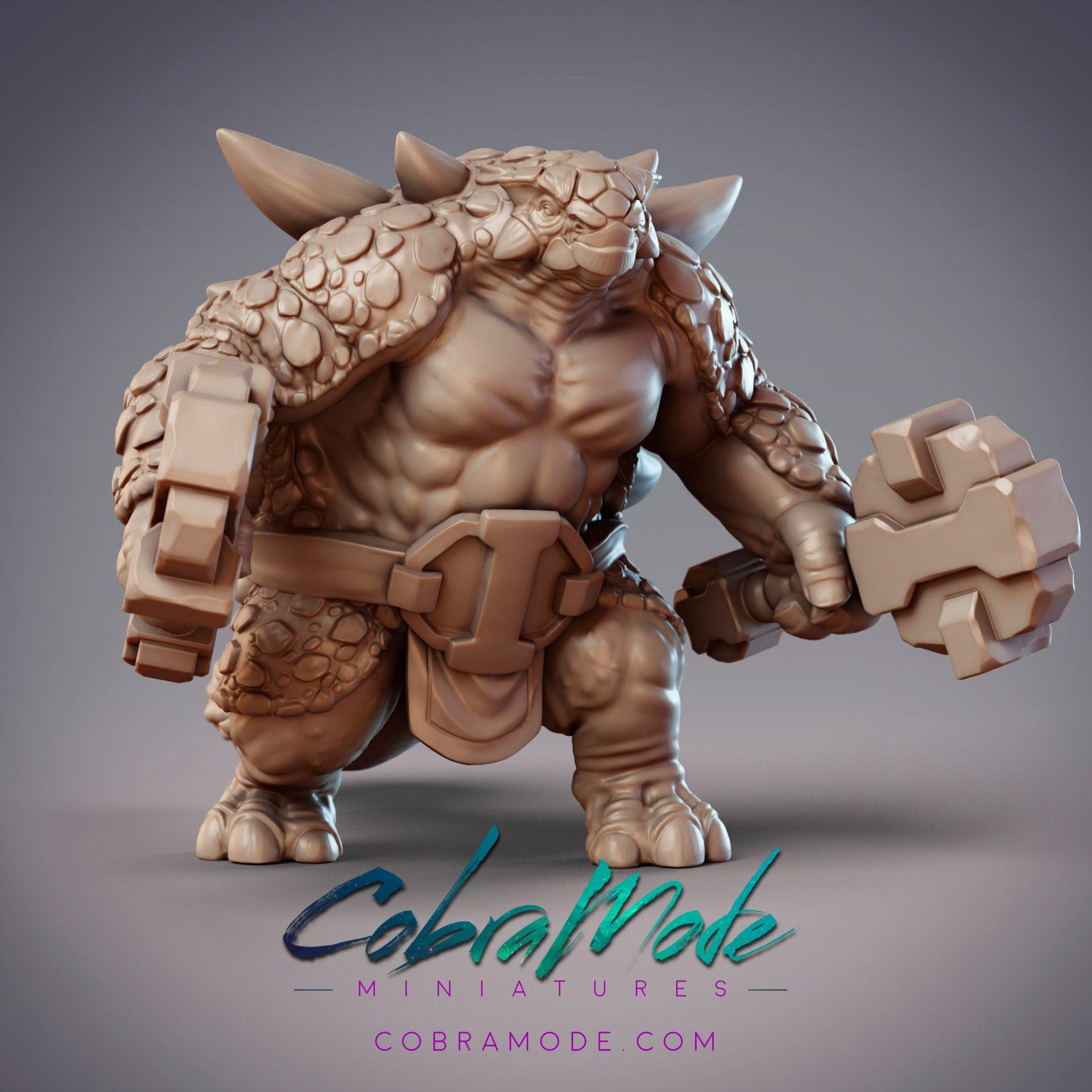 Dinovian Mercenaries, Dinosaur Folk Ankylosaurus - CobraMode | Miniature | Wargaming | Roleplaying Games | 32mm | 54mm