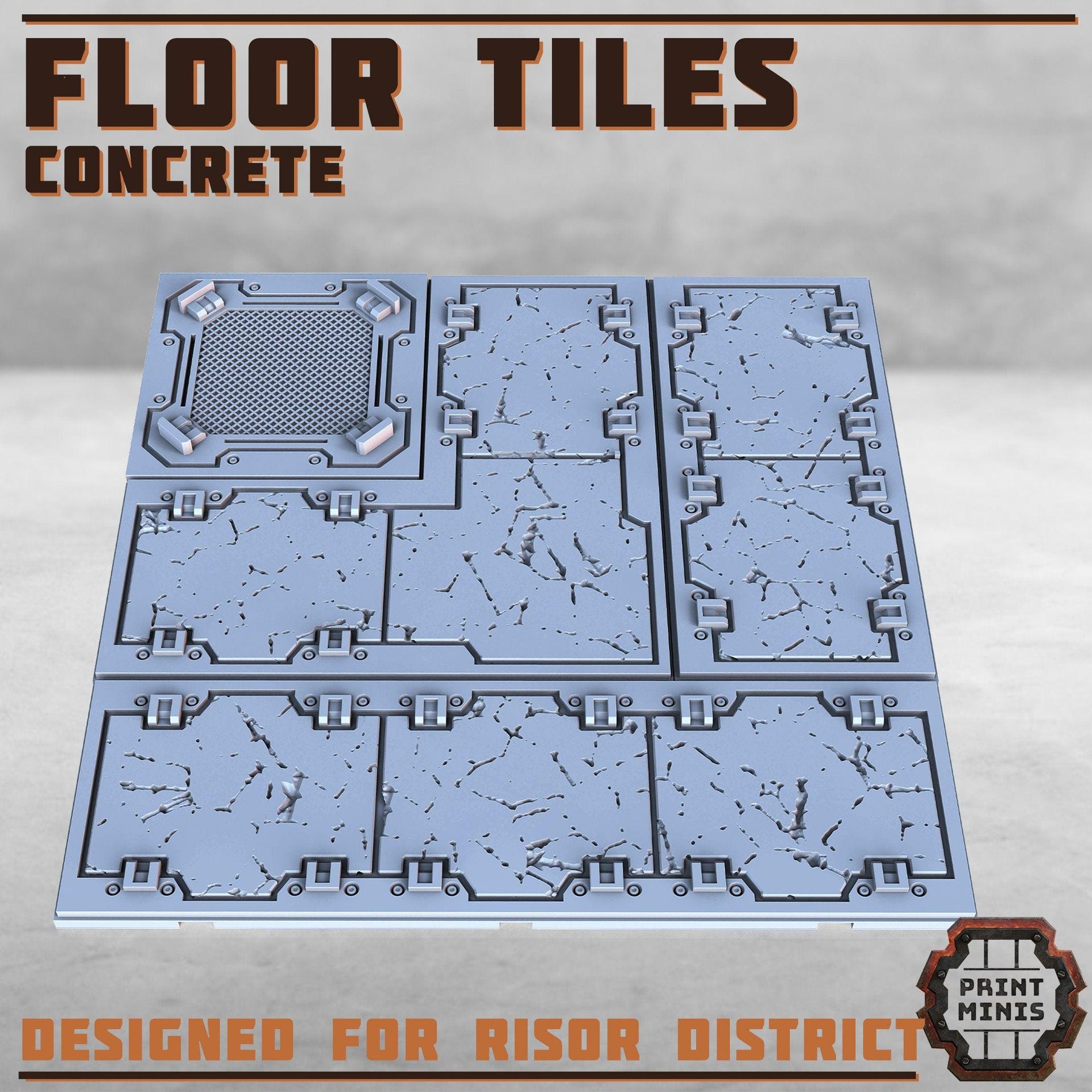 Concrete Floor Tiles - Print Minis | Sci Fi | Light Infantry | 28mm Heroic | Apocalypse | Spaceship | Walkway | Factory