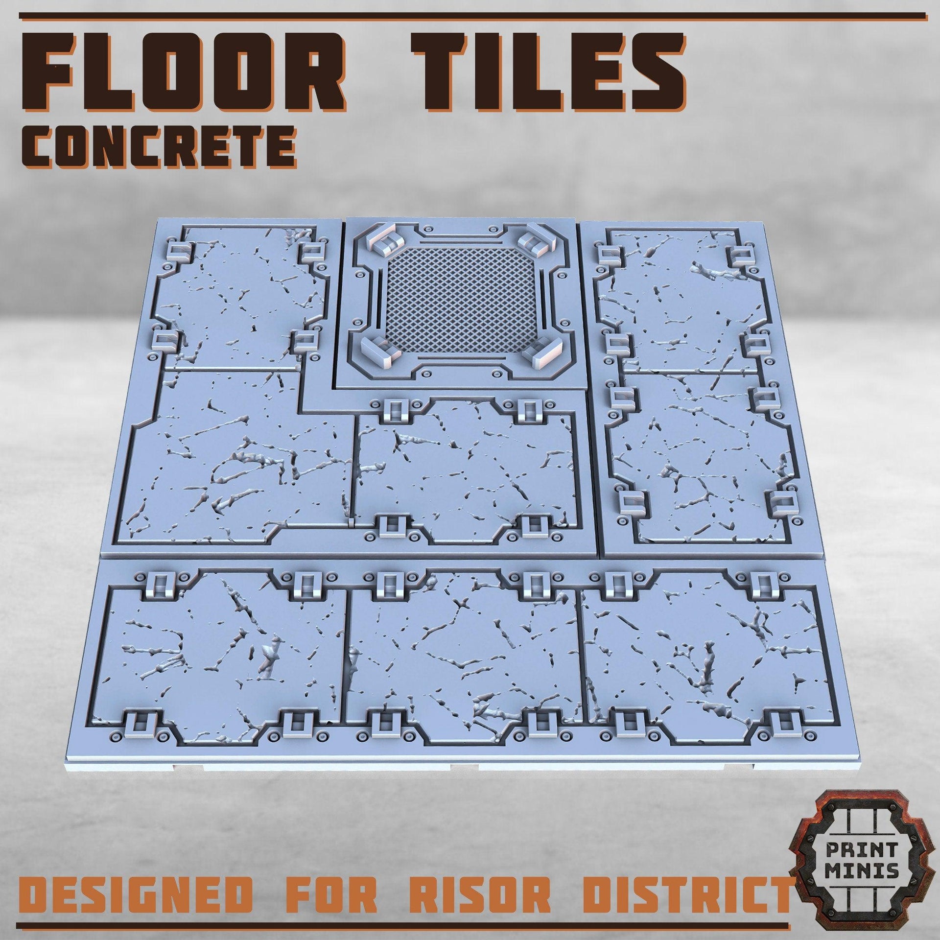 Concrete Floor Tiles - Print Minis | Sci Fi | Light Infantry | 28mm Heroic | Apocalypse | Spaceship | Walkway | Factory