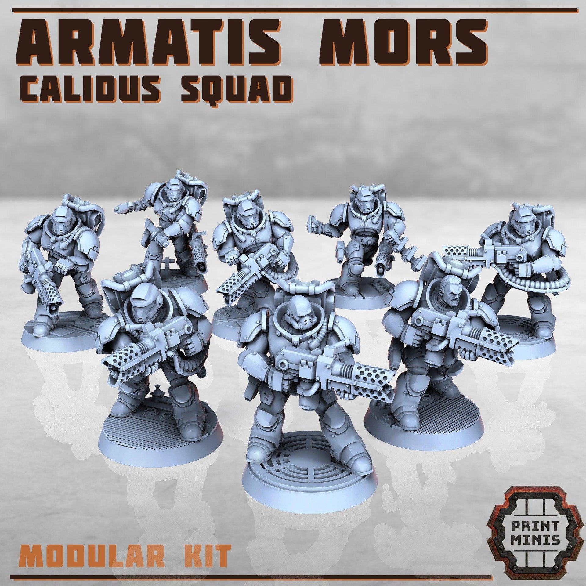 Armartis Mors, Calidus Squad - Print Minis | Sci Fi | Heavy Infantry | 28mm Heroic | Soldier | Battle Brothers | Marine | Flamethrower
