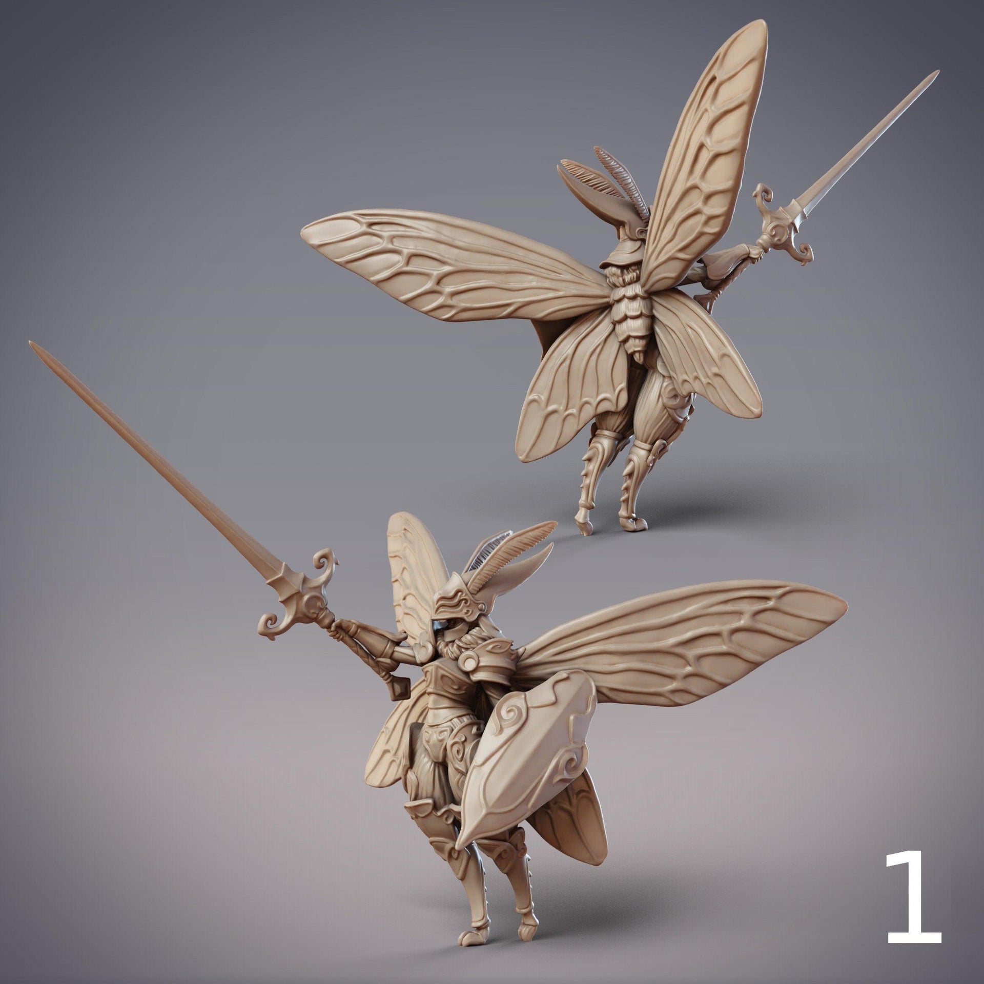 Noctuoidea Decertator Neria, Mothfolk Knights - CobraMode | Miniature | Wargaming | Roleplaying Games | 32mm | 54mm