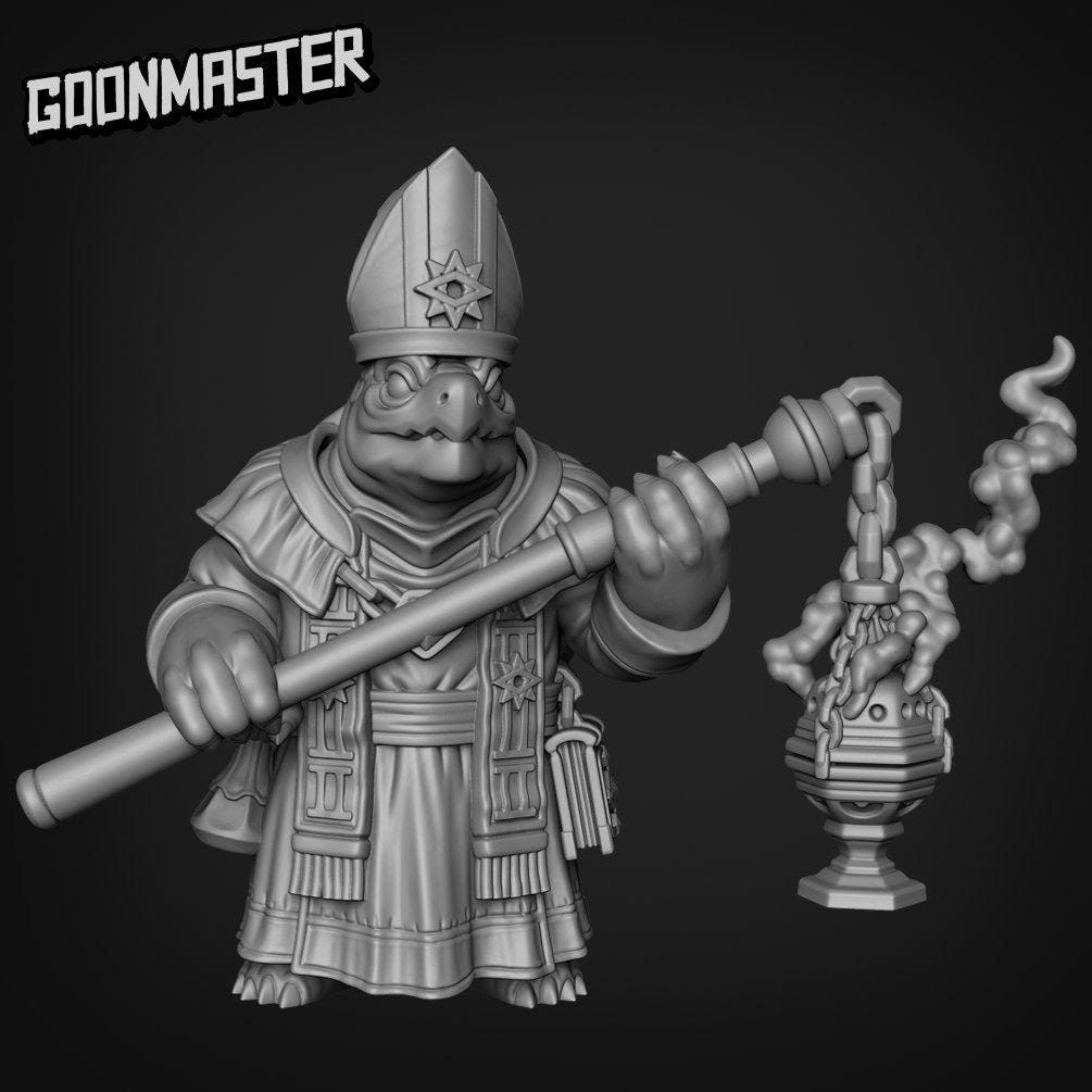 Turtle Cleric - Goonmaster | Rogueish Racoons Miniature | Wargaming | Roleplaying Games | 32mm | Pope | Mirial | Censer Bearer | Priest
