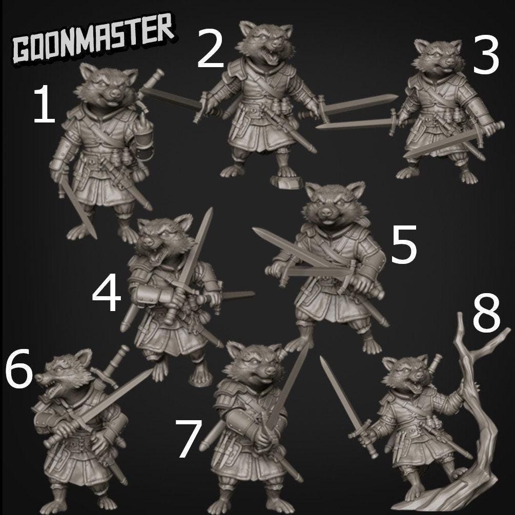 Racoon Rogue - Goonmaster | Rogueish Racoons Miniature | Wargaming | Roleplaying Games | 32mm | Fighter | Bandit | Mercenary