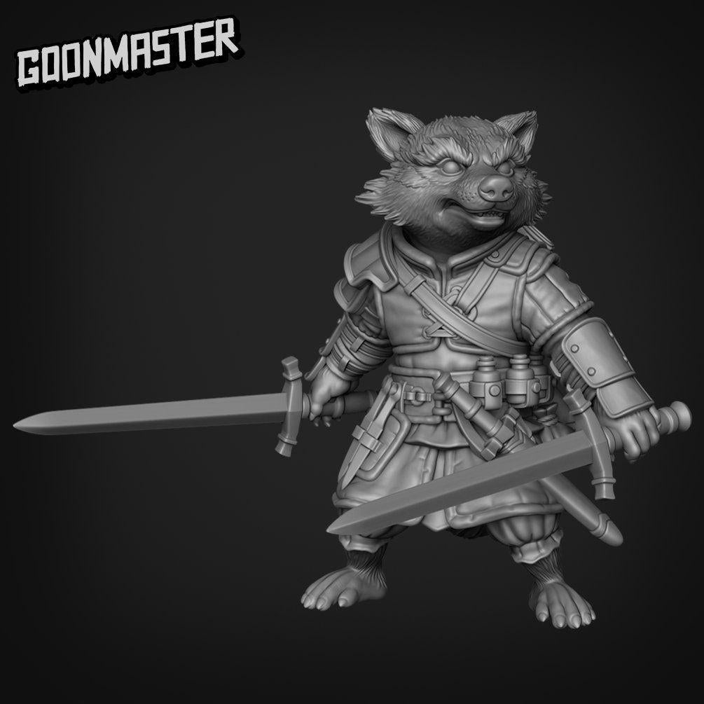 Racoon Rogue - Goonmaster | Rogueish Racoons Miniature | Wargaming | Roleplaying Games | 32mm | Fighter | Bandit | Mercenary
