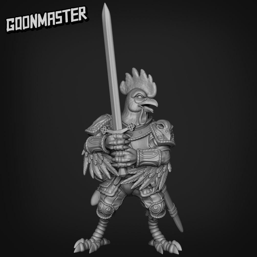 Chicken Knight - Goonmaster | Miniature | Wargaming | Roleplaying Games | 32mm | Rooster | Man at Arms | Sword