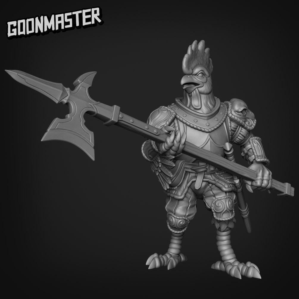 Chicken Hellbird - Goonmaster | Miniature | Wargaming | Roleplaying Games | 32mm | Rooster Knight | Man at Arms | Halberd | Spear
