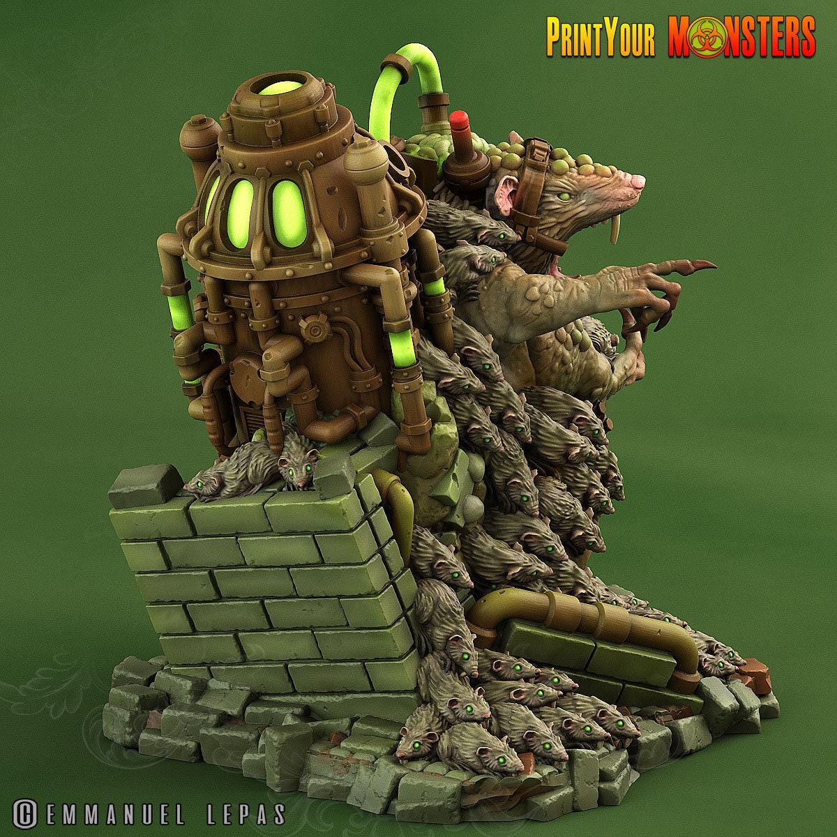 The Toxic Double Headed Rat King - Print Your Monsters | Toxic | Rat Dominion | 32mm | Vermin | Sewer | Experiment | Giant | Swarm | Lab