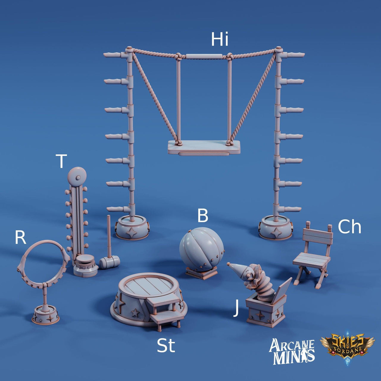 Circus Scatter Terrain - Arcane Minis | 32mm | Cirque du Sordane | Trapeze | Strength Tester | Hoop | Ring | Cannon