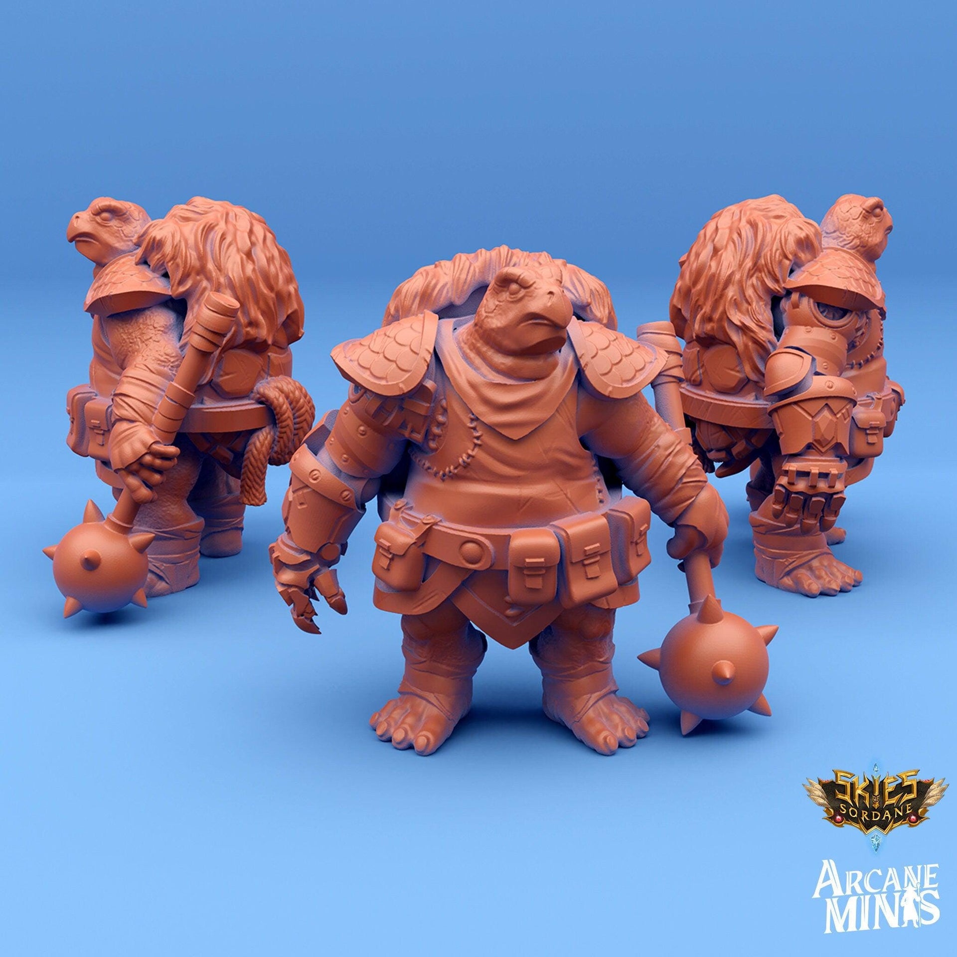 Ketsudo Barbarian, Turtle folk Knight - Arcane Minis | 32mm | Carren Pirates | Hammer | Shield | Mace | Fighter | Mercenary | Bandit