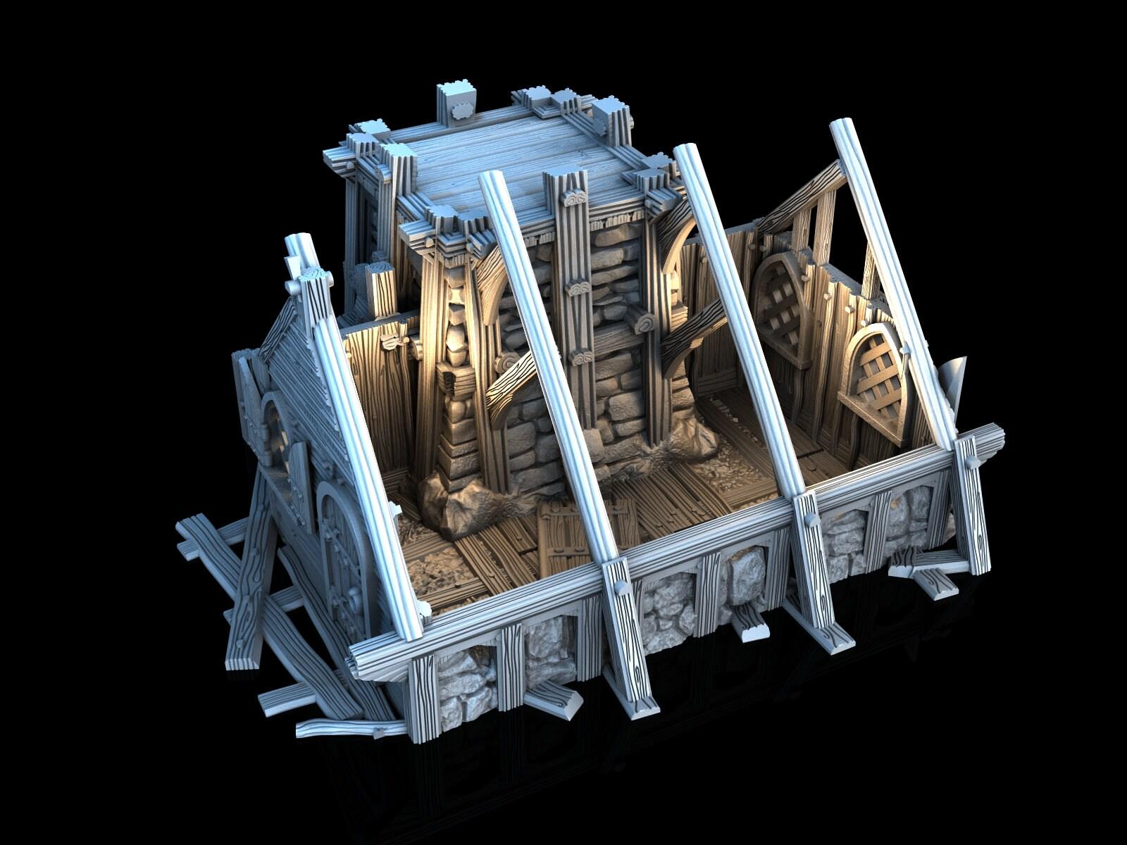 Ruined House 2 - 3DP4U Medieval Town | Miniature | Wargaming | Roleplaying Games | 32mm | Ruin | Playable | Filament | 3d printed