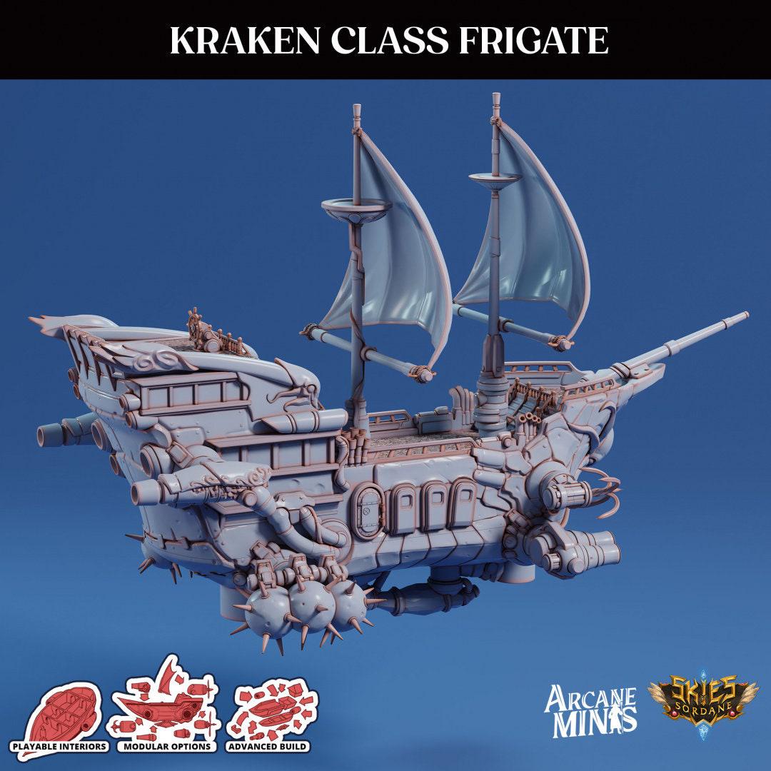Kraken Class Frigate - Arcane Minis | 32mm | Destroyer | Airship | Sails | Pirate Ship