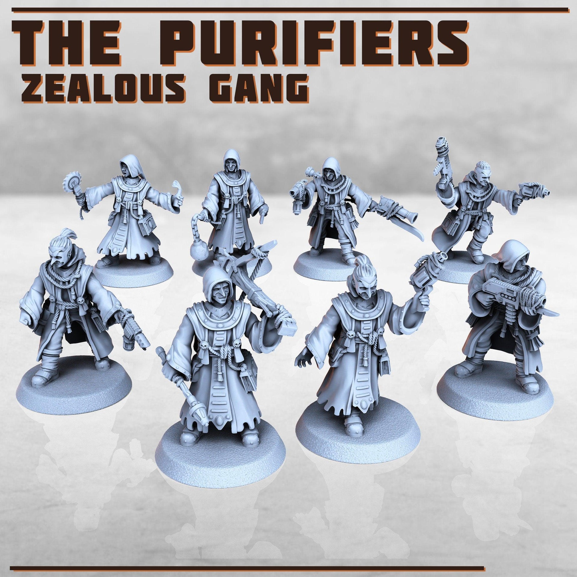 Purifiers Gang, Scifi Cultists - Print Minis | Sci Fi | Light Infantry | 28mm Heroic | Wastland | Apocalypse | Imperial | Rogue