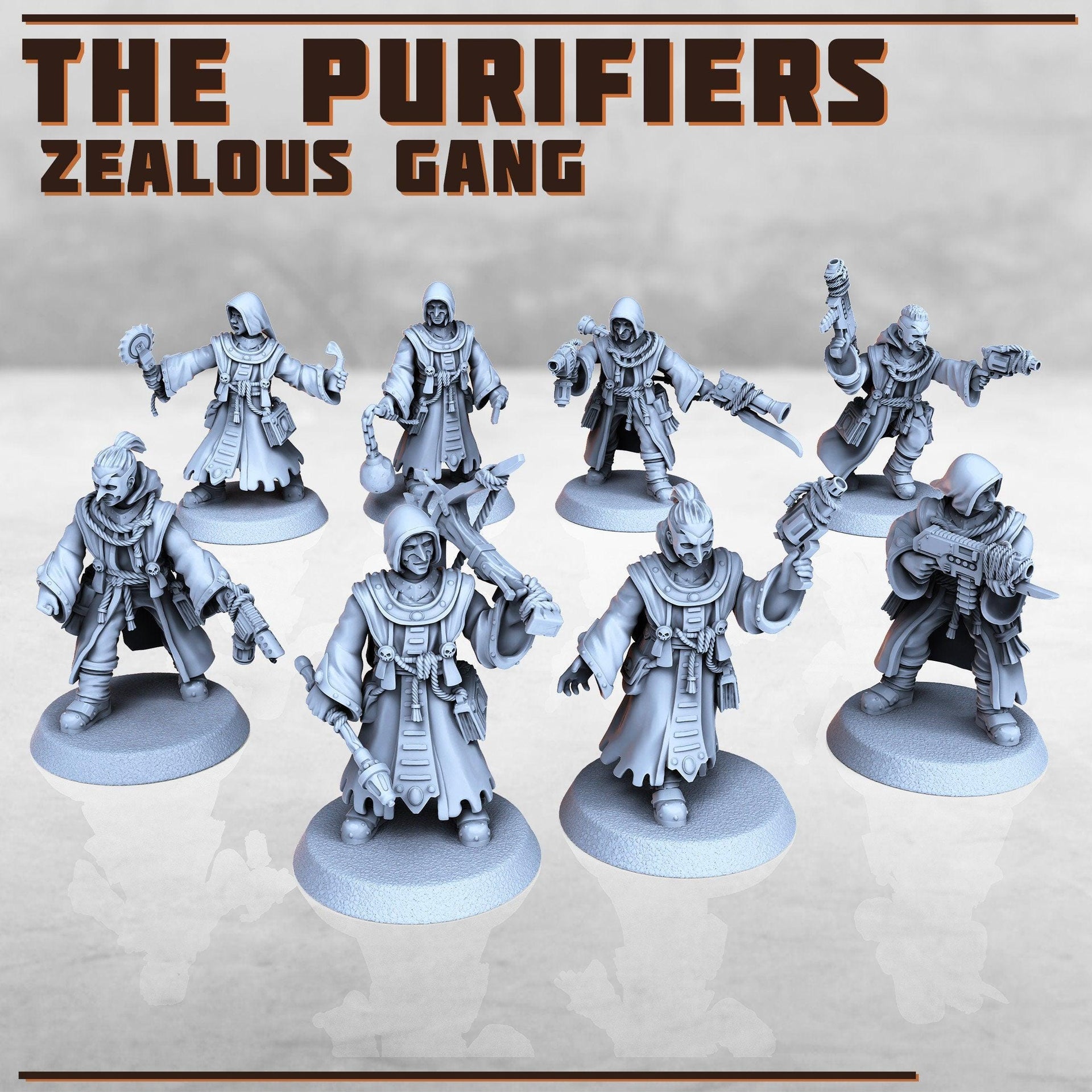 Purifiers Gang, Scifi Cultists - Print Minis | Sci Fi | Light Infantry | 28mm Heroic | Wastland | Apocalypse | Imperial | Rogue