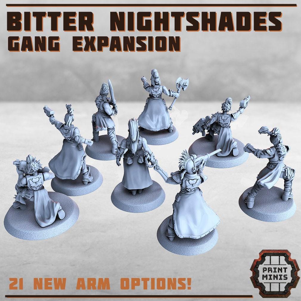 Bitter Nightshades Gang Expansion Pack - Print Minis | Sci Fi | Light Infantry | 28mm Heroic | Rogue | Soldier | Cyberpunk | Modular | Punk
