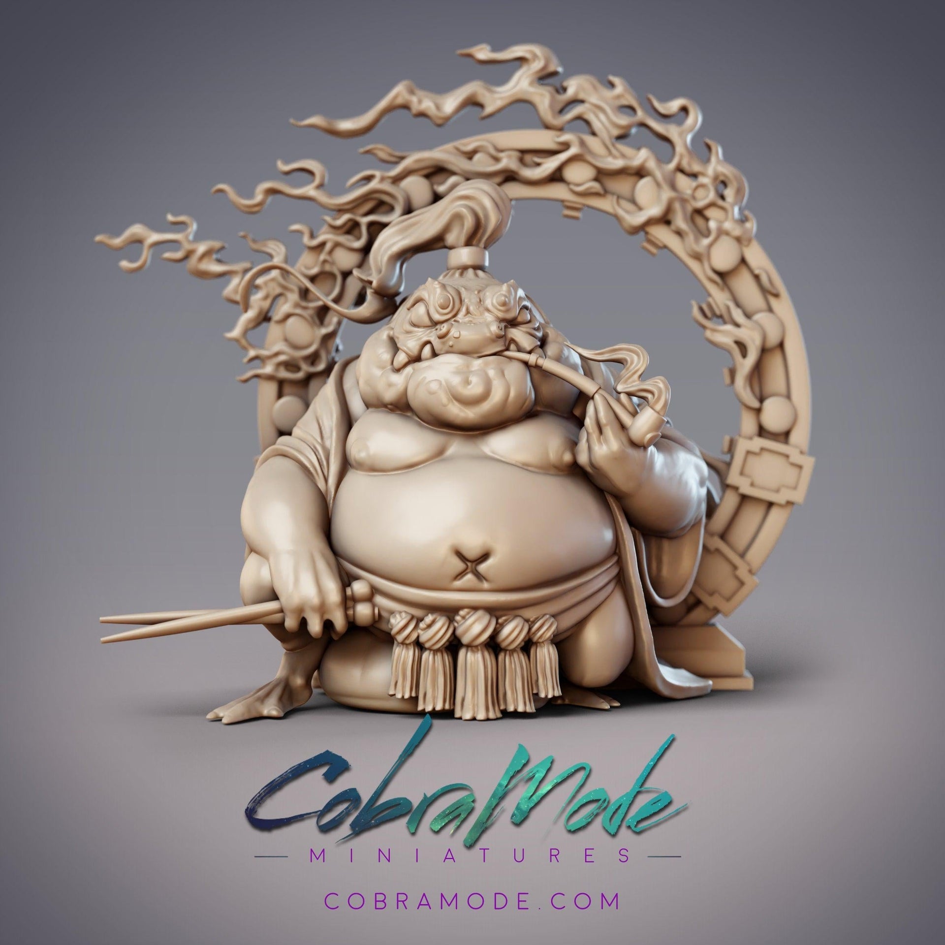 Hikiga Spirit Binder Tozen, Toad Gang Boss - CobraMode | Miniature | Wargaming | Roleplaying Games | 32mm | 54mm | Shaman | Frog | Giant